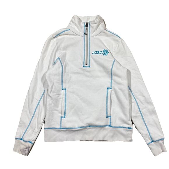 Ski-Doo BRP Women’s 1/4 Zip Pullover White Blue Stitch Snowmobile Sweatshirt S - Picture 1 of 16